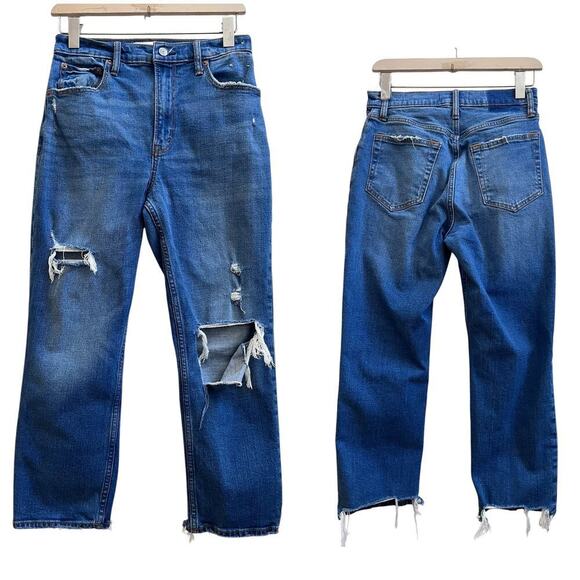 Abercrombie & Fitch Ankle Straight Ultra High Rise Distress Jean Size 27/4 Short - Picture 1 of 11